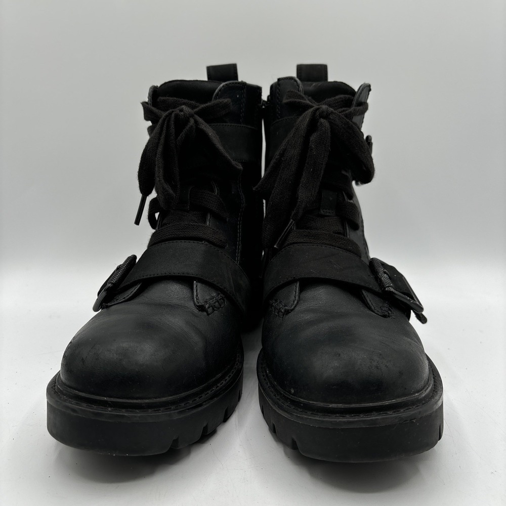 UGG Noe Combat Boots Women's Size 8.5 Black Moto Biker Chunky Leather 1104731 - Picture 2 of 12
